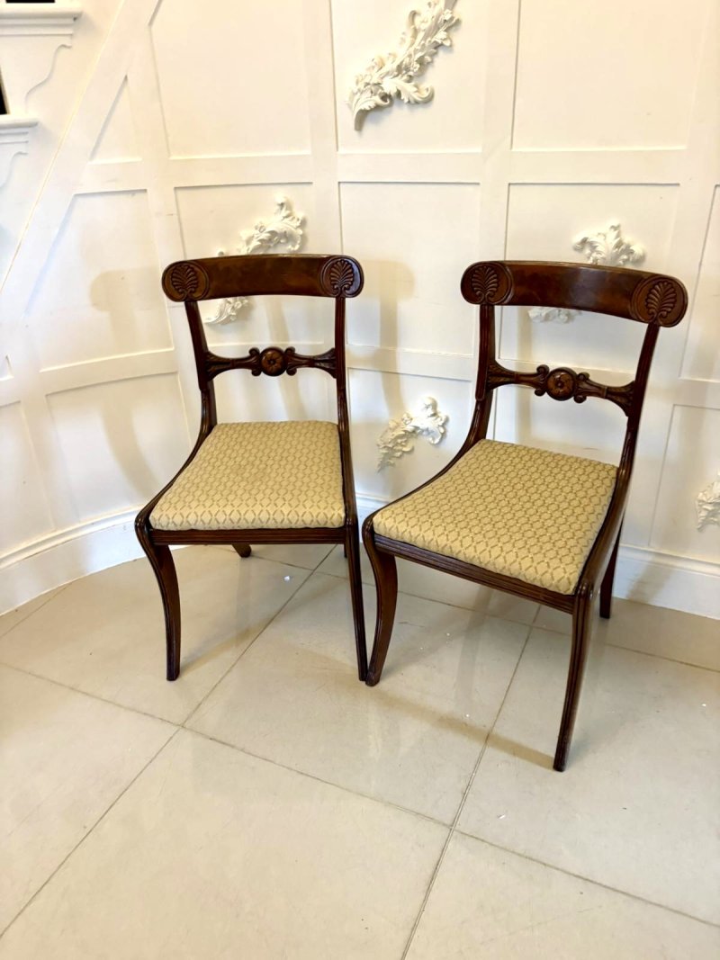 Pair of Antique Regency Carved Figured Mahogany Side Chairs - Image 3